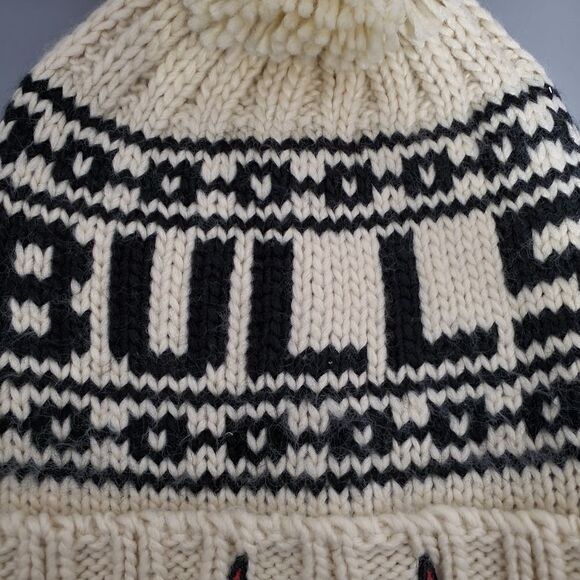 NBA Chicago Bulls Ultra Game Pom Cuffed Beanie Cap Beige/red/BLK Knit Winter Hat - Picture 3 of 6